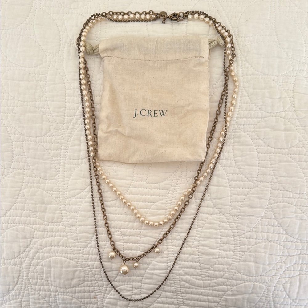 J. Crew Gold and Cream Layered Necklace